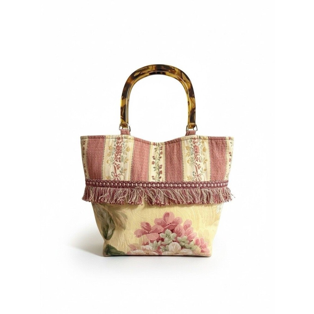 Gray Mountain Floral Tapestry Purse Tortoiseshell  Handles Cottagecore Boho Chic